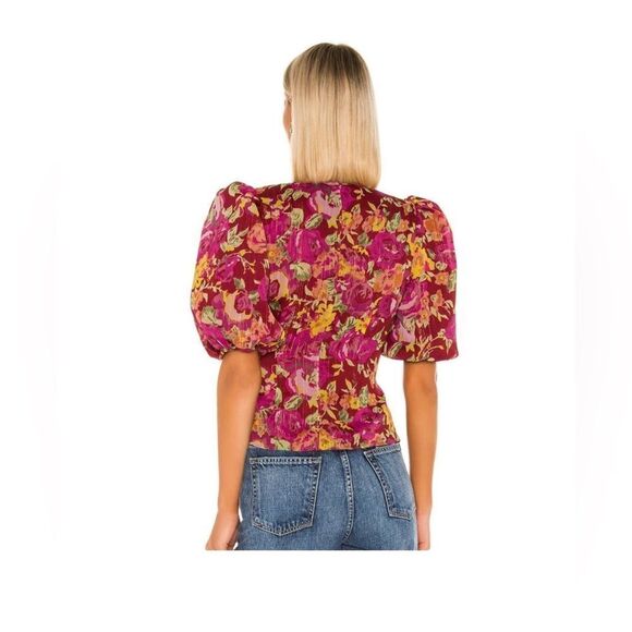 Revolve LPA Ada Puff Sleeve Pink Floral Wrap Crop Blouse - Picture 3 of 14